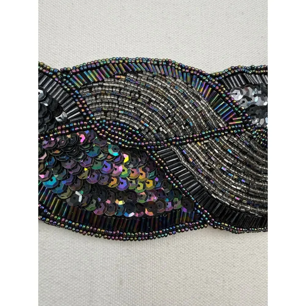 Vintage 1980s–90s Black Beaded Sequin Evening Belt One Size